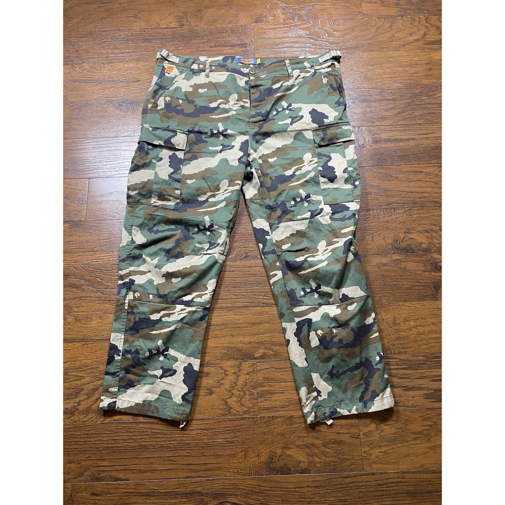 Empyre Mens Woodland Camo Cargo Pants Green Brown Size 40 Button Fly Adjustable